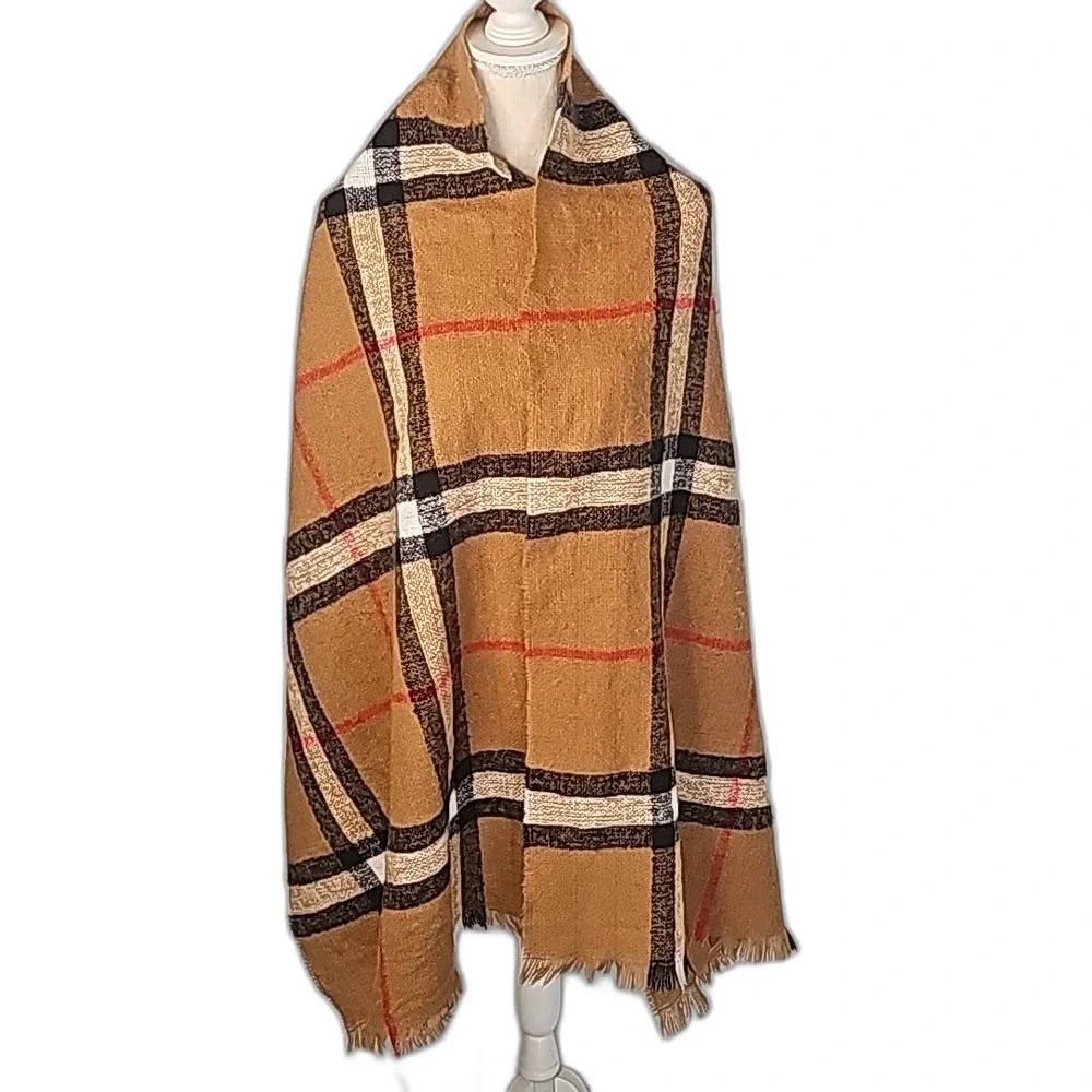 Wrap Soft Plaid Tan Red Black White